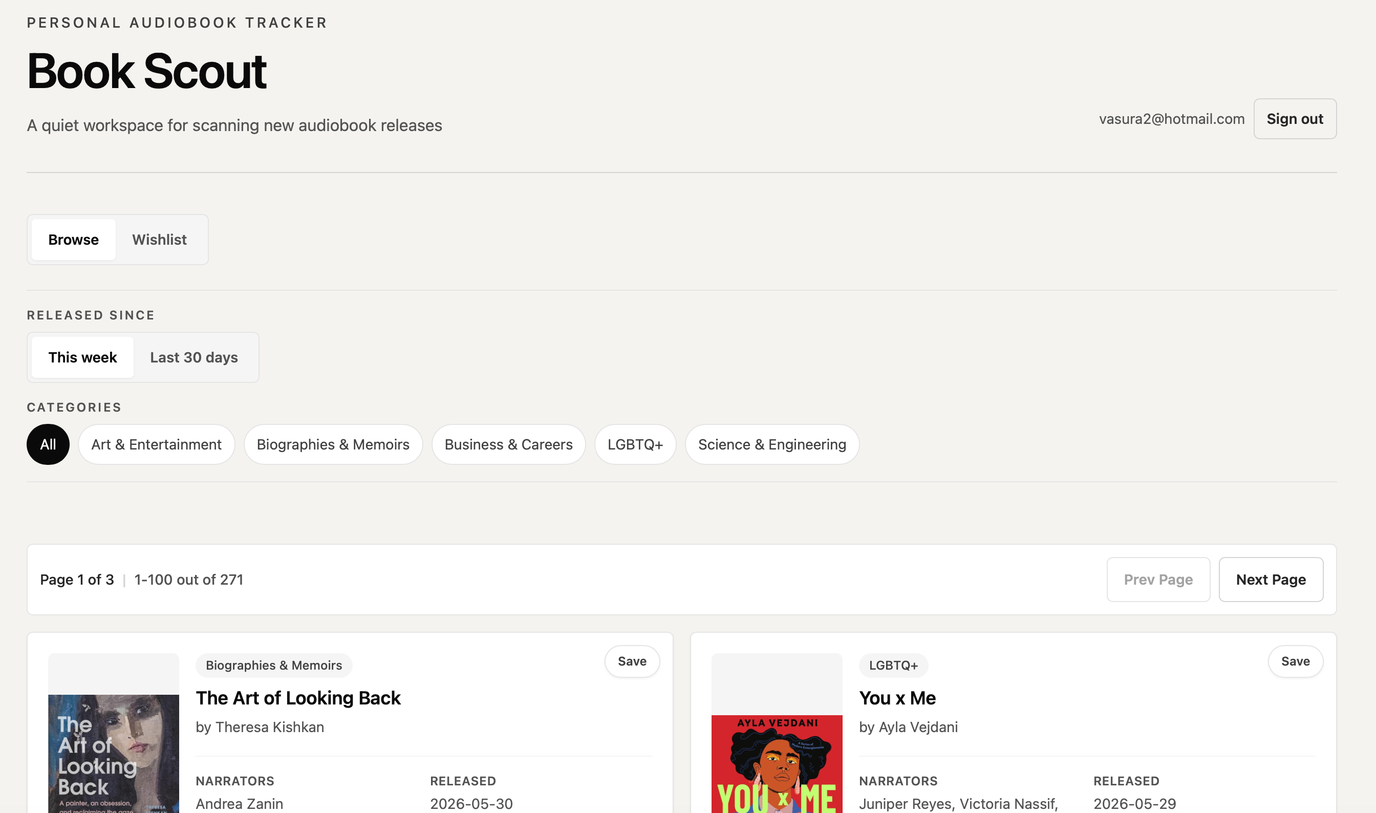 Book Scout audiobook discovery interface